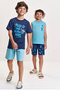 Conjunto Infantil Camiseta Surf e Bermuda de Moletom Azul