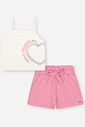 Conjunto Infantil Neon Love com Regata Cropped em Cotton e Shorts em Moletinho Waffle – Look Menina NATURAL/RS BARBIE