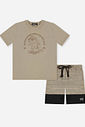 Conjunto Menino Camiseta Capivara Skater e Bermuda Latte