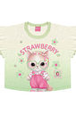 Conjunto Infantil Menina Blusa Cropped E Shorts-Saia Strawberry Off White E Verde Cinti