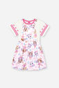 Conjunto Infantil Menina com Salopete e Blusa de Algodão Princesas Cheerleders NATURAL/RS IOGURTE