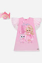 Vestido Infantil Aniversário Menina com Capa em Tule Foil e Coroa – Vestido Birthday Girl Cinti ROSA IOGURTE