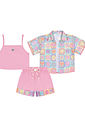 Conjunto Infantil Menina Blusa Cropped, Short E Camisa Total Print Rosa Cinti