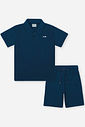 Conjunto Infantil Menino Polo e Bermuda em Moletinho Waffle Marinho