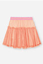 Conjunto Infantil Neon Love com Regata em Cotton e Saia Shorts em Tule Glitter – Look Menina Verão c NATURAL/LARANJA NEON