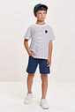 Conjunto Infantil Listrado com Camiseta Flamê e Bermuda Waffle