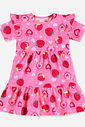 Vestido Infantil Bebê Morangos Rosa em Malha New Stretch