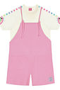 Conjunto Infantil Menina Blusa Arco-Íris E Jardineira Natural E Rosa Cinti
