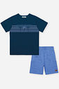 Conjunto Infantil Menino Camiseta Tropical e Bermuda Atoalhada Azul