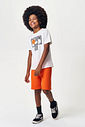 Conjunto Menino Camiseta Cesta de Basquete e Bermuda Laranja