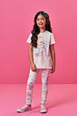 Conjunto Infantil com Blusa 100% Algodão e Legging em Suplex – Look Menina Verão com Ursinha e Stras NATURAL/AZ PORCELANA