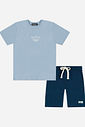 Conjunto Menino Menino Camiseta Barco de Papel e Bermuda Azul