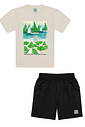 Conjunto Praia Camiseta E Bermuda Cinza E Preto Abrange