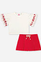 Conjunto Infantil Menina Blusa Boxy Laços e Short Waffle Vermelho