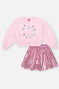 Conjunto Infantil Menina Blusão E Saia-Short Holográfico Rosa Mundo Cinti