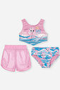 Biquíni Infantil em Malha UV com Estampa de Unicórnio e Shorts em Tela – Moda Praia Menina Verão ROSA IOGURTE