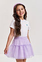 Saia Shorts Infantil em Tule Glitter e Meia Malha – Saia Menina Verão com Shorts Interno LILAS BRUMA
