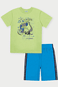 CONJ CAMISETA E BERMUDA FLUOR GR/AZ VIBRANTE