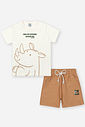 Conjunto Infantil Casual Divertido com Camiseta de Rinoceronte e Bermuda em Malha Gorgurinho NATURAL/MR BELGA