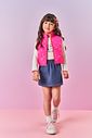 Conjunto Infantil Menina Blusa; Short-Saia E Colete Rosa Neon Mundo Cinti