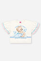 Conjunto Infantil com Blusa 100% Algodão e Shorts Saia em Moletinho – Look Menina Verão com Strass NATURAL/AZ PORCELANA