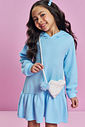 Vestido Infantil Menina Azul com Bolsa Coração em Pelo – Vestido Mundo Cinti