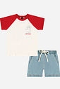 Conjunto Bebê Menino Camiseta Urso Surfista e Bermuda Jeans Médio