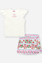 Conjunto Infantil com Blusa em Cotton Bordada e Short-Saia em Molecotton – Look Menina Verão NATURAL/RS IOGURTE
