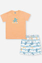 Conjunto Infantil Divertto Casual com Camiseta em Malha Flamê e Bermuda Estampada em Nylon LJ PASTEL/OFF WHITE