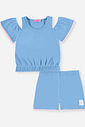 Conjunto Infantil Menina Cropped Recorte Ombros e Short Waffle