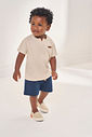 Conjunto Infantil Divertto Esporte Fino com Camiseta em Malha Eco e Bermuda em Linho Sarjado BG DUNA/AZ MARINHO