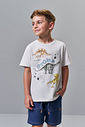 Camiseta Infantil Dinossauros em Meia Malha Gelo