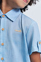 Camisa Infantil Masculina em Tricoline Denim Azul