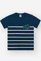 Conjunto Infantil Esportivo Clássico com Camiseta Listrada e Bermuda em Moletom Piquet AZ MARINHO/VD VIVID