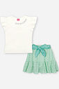 Conjunto Infantil com Blusa em Cotton e Saia Shorts com Voil Bordado – Look Menina Verão com Lenço NATURAL/VD BRISA