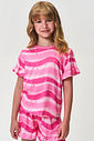 Conjunto Infantil Menina Blusa e Short Listrado Rosa em Malha Suede