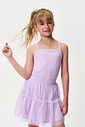 Saia-Short Infantil Menina em Tule Foil Lilás