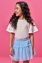 Conjunto Infantil com Blusa em Cotton e Saia Shorts com Tule Foil – Look Menina Verão com Strass NATURAL/AZ PORCELANA