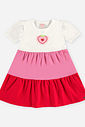 Vestido Infantil Bebê Tricolor com Coração em Cotton