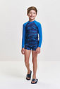 Conjunto Infantil Tubarões com Camiseta UV e Sunga Boxer Marinho