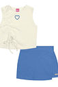 Conjunto Infantil Menina Blusa Cropped E Short-Saia Natural E Azul Cinti