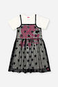 Vestido Infantil em Meia Malha com Tule Estrelado – Vestido Menina Verão Boiadeira NATURAL/PRETO