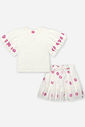 Conjunto Infantil com Blusa e Saia Shorts Bordada – Look Menina Verão Off White NATURAL/OFF WHITE