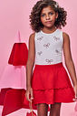Conjunto Infantil Regata Laço de Strass e Saia-Short Vermelho