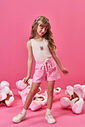 Conjunto Infantil com Regata Canelada Glow e Shorts em Moletinho – Look Menina Verão com Algodão NATURAL/RS IOGURTE