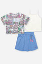 Conjunto Infantil com Regata e Shorts Saia em Moletinho com Kimono em Tule – Look Menina Verão com A NATURAL/AZ PROVENCE