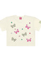 Conjunto Infantil Menina Blusa Boxy E Short  Borboletas E Pompom Natural Cinti