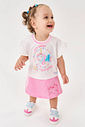 Conjunto Bebê Menina Unicórinio Blusa E Short-Saia Natural E Rosa Cinti