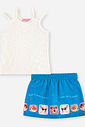 Conjunto Infantil Menina Regata e Saia-Short Selos de Cachorrinhos com Strass