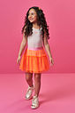 Conjunto Infantil Neon Love com Regata em Cotton e Saia Shorts em Tule Glitter – Look Menina Verão c NATURAL/LARANJA NEON